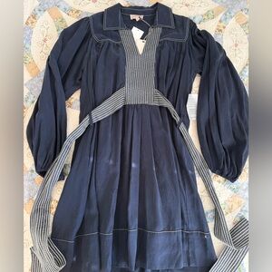 Elegant Long Sleeve Navy Dress